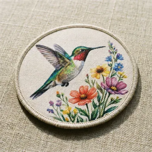 Close up of a printed sublimated patch with smooth gradient colors
