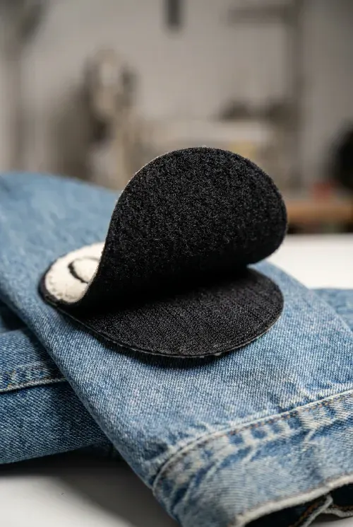 Chenille patch with hook and loop backing