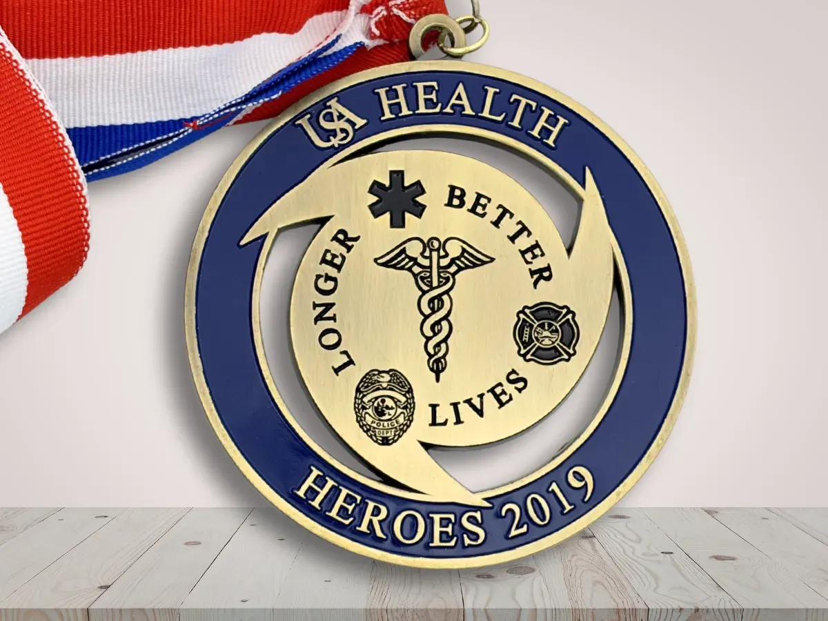 Custom public safety recognition medal for police fire EMS or military with department colors