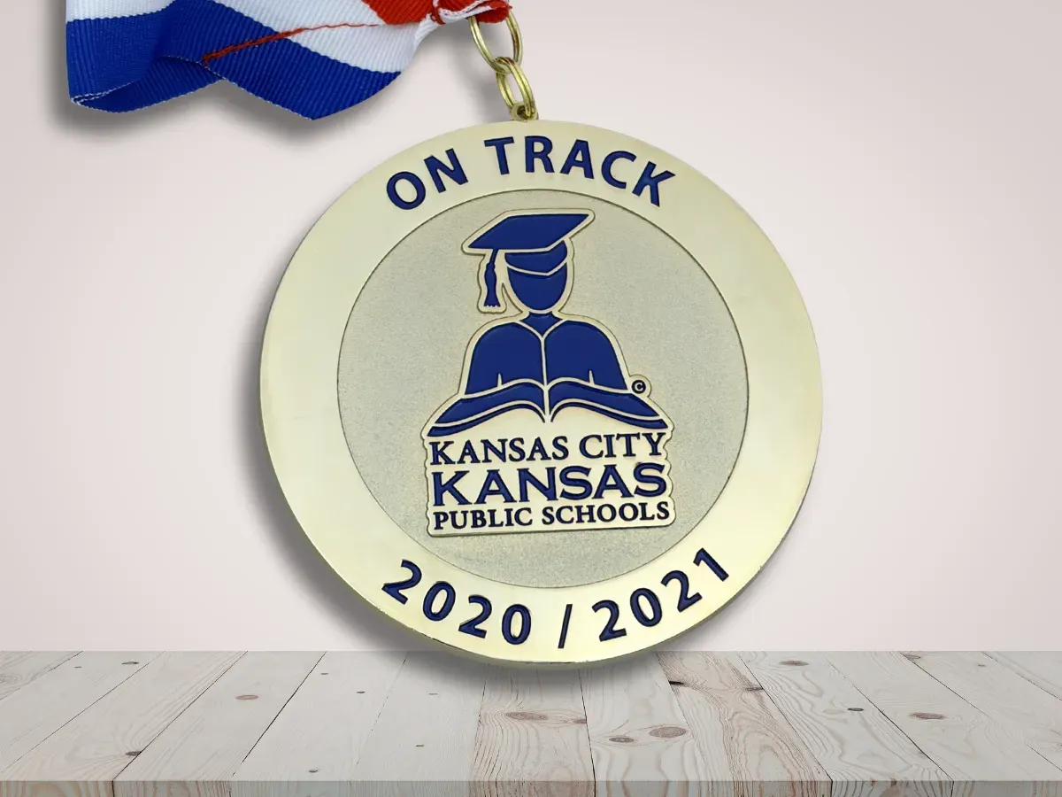 Custom academic honor medal with school seal and ribbon for graduation