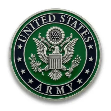 Custom 3D United States Army challenge coin with raised eagle insignia on green field
