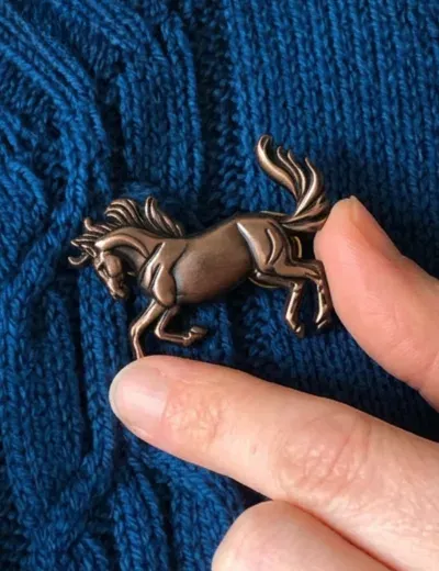 Custom 3D sculpted horse lapel pin in antique bronze finish