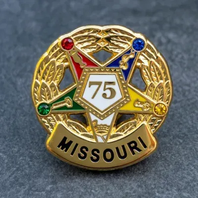 Custom die-struck police department badge lapel pin in gold with colored gemstones