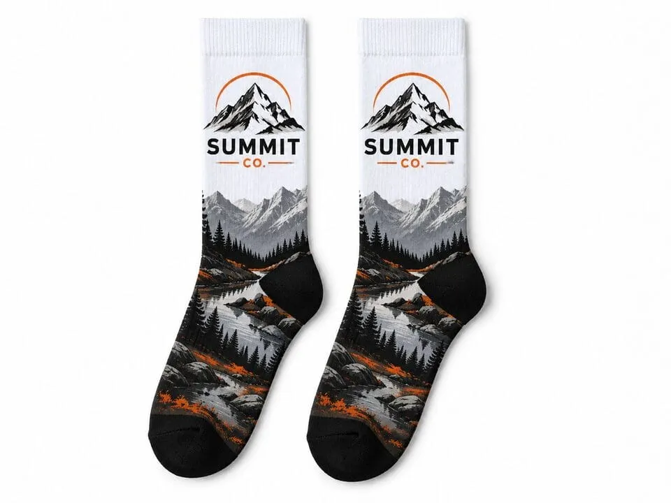 Custom crew socks with logo printed in full color