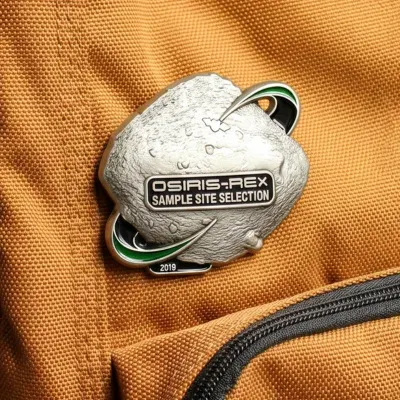 Custom soft enamel space mission commemorative lapel pin with sample site emblem