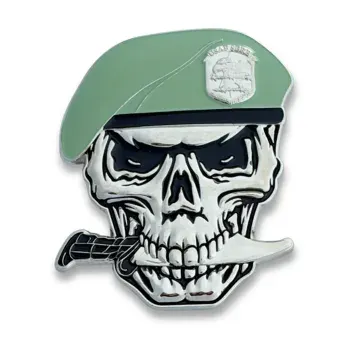 Custom Army Special Forces challenge coin with green beret skull design