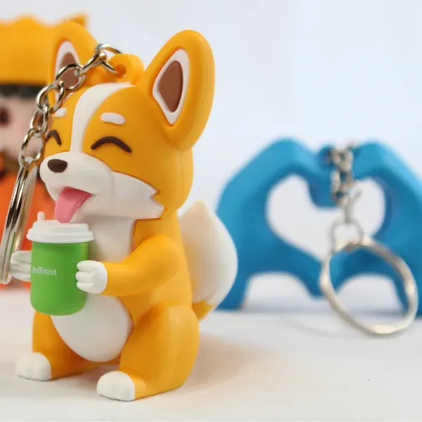 two fully cubic 3D rubber keychains