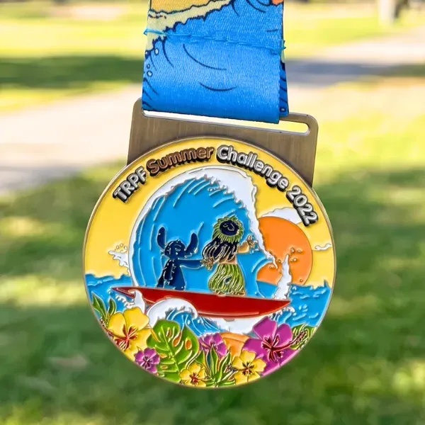 Custom race medal for the Aikau Challenge surfing event with full color design