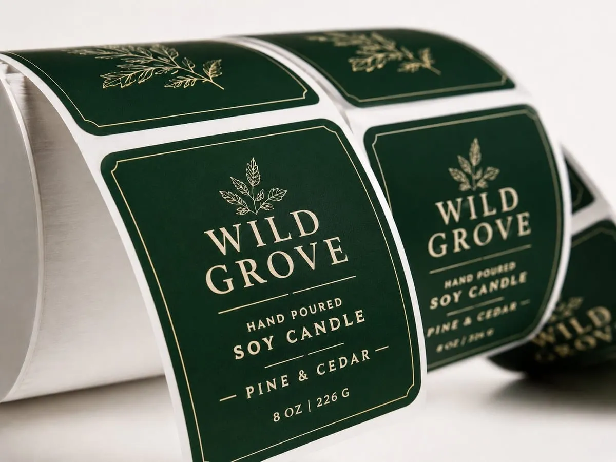 Custom roll labels packaged in rolls of 500 or 1,000