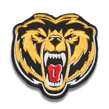 Custom embroidered patch featuring detailed bear mascot design with raised stitching