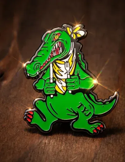 Custom soft enamel alligator lapel pin with silver plating