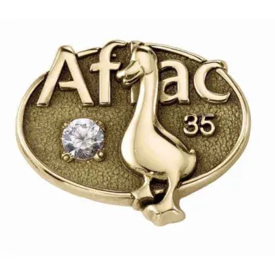 Custom corporate logo lapel pin in gold finish with gemstone accent