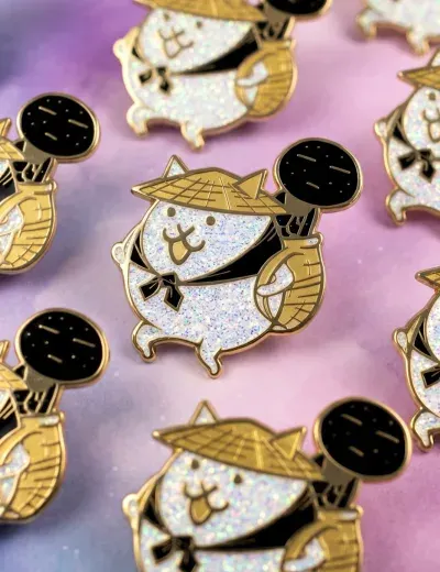 Custom glitter enamel character lapel pins in white finish