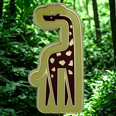 Custom hard enamel lapel pin shaped like a giraffe in gold finish