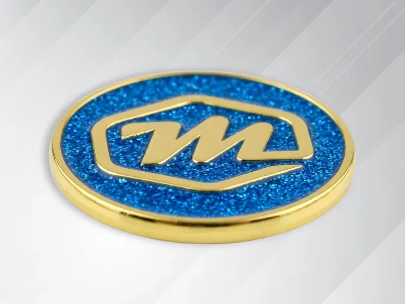 Custom lapel pin shown with hard enamel polished smooth finish