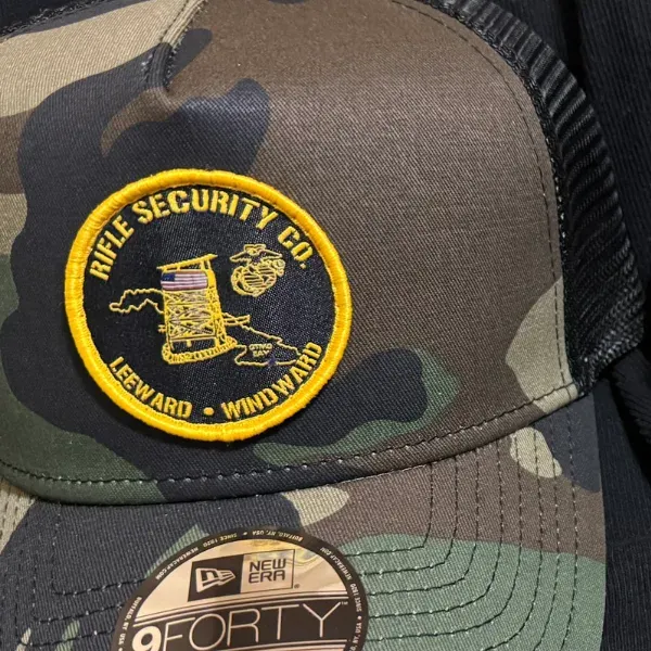 military style camo New Era trucker with patch
