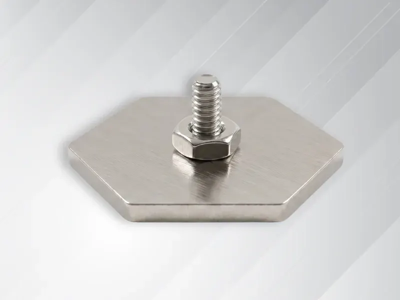 Reverse side of custom lapel pin showing threaded screw-back attachment