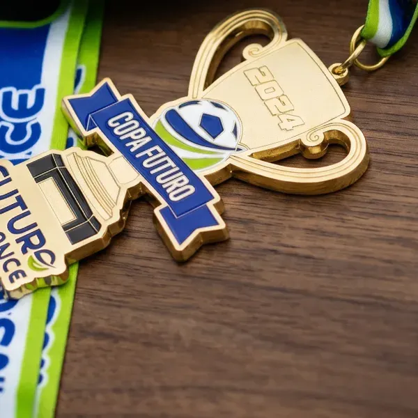 fun award soccer medal with gold metal and enamel color
