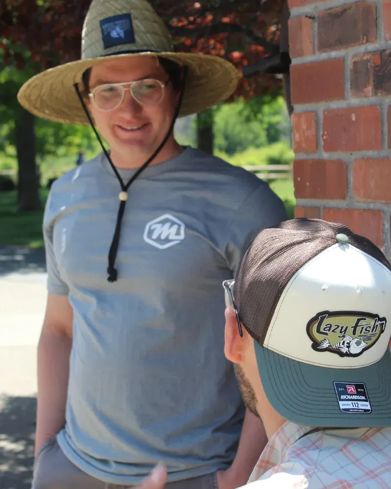 Straw hat on model with custom patch