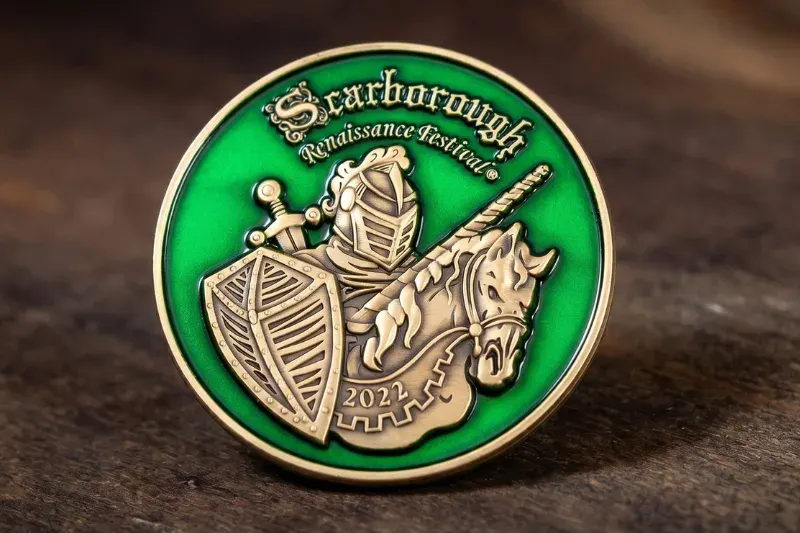 Custom 3D sculpted lapel pin with dimensional detail and green enamel