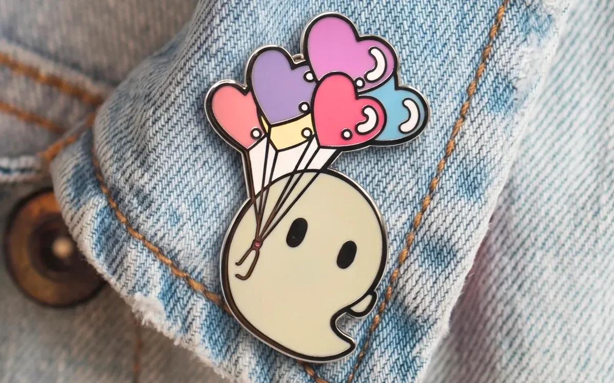 Custom hard enamel ghost pin with smooth polished surface and colorful fill
