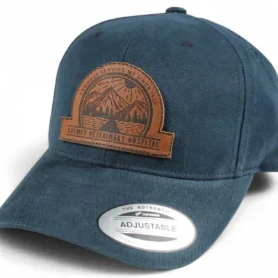 Custom leather patch on a FlexFit cap