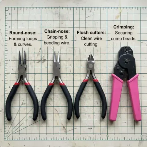 Tools laid out in a row on a craft mat