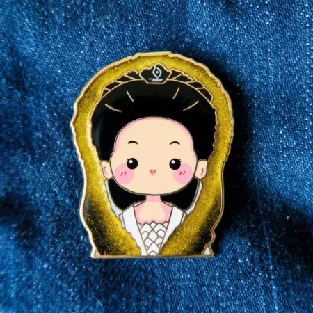 Custom enamel pin with pearlescent and glitter enamel fill