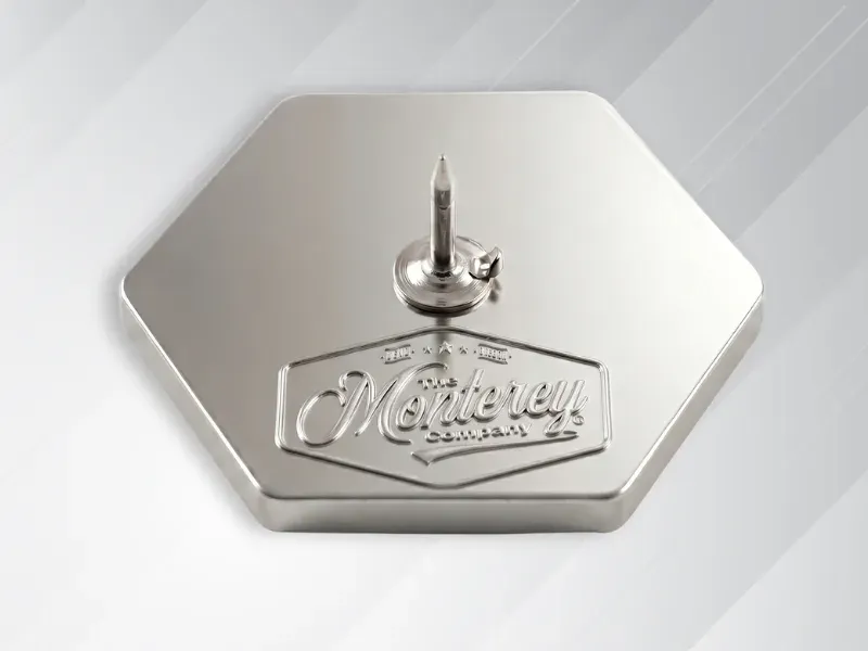 Custom pin backside with raised logo back stamp