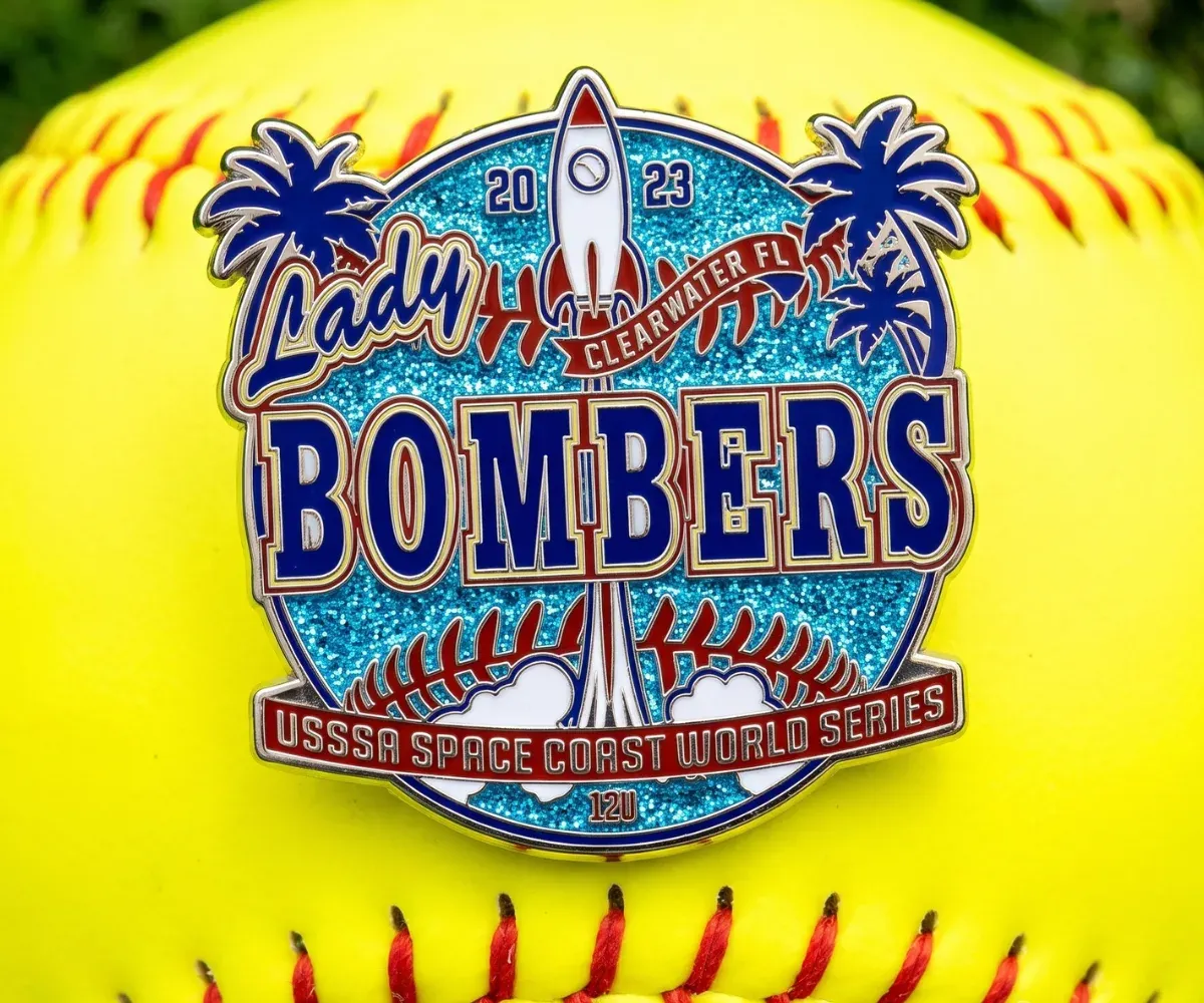 Custom Bombers glitter baseball trading pins