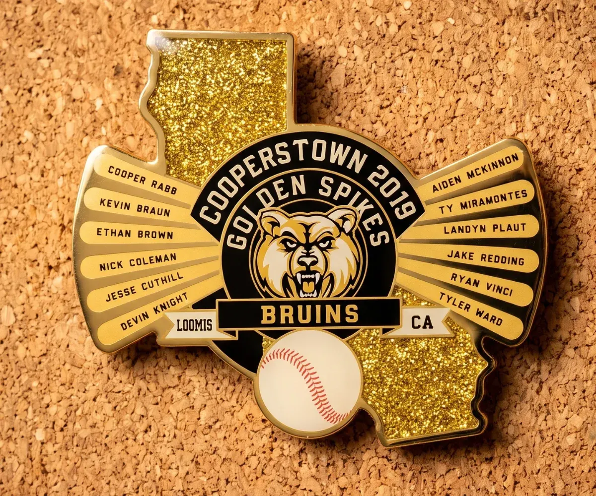 Custom Bruins gold baseball trading pins