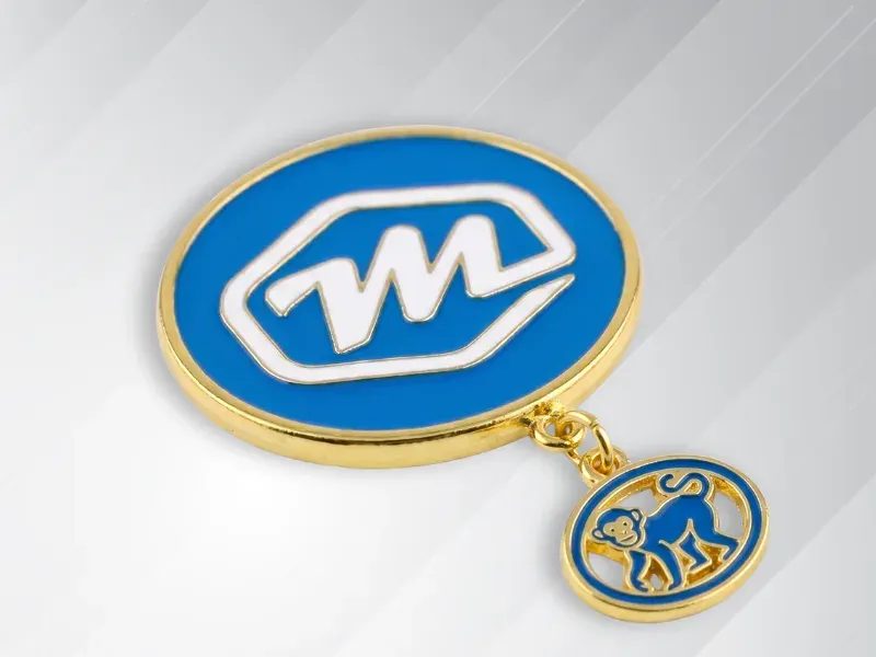 Monterey hard enamel pin with monkey dangler charm