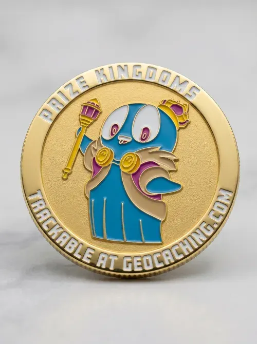 custom enamel coin with character in gold