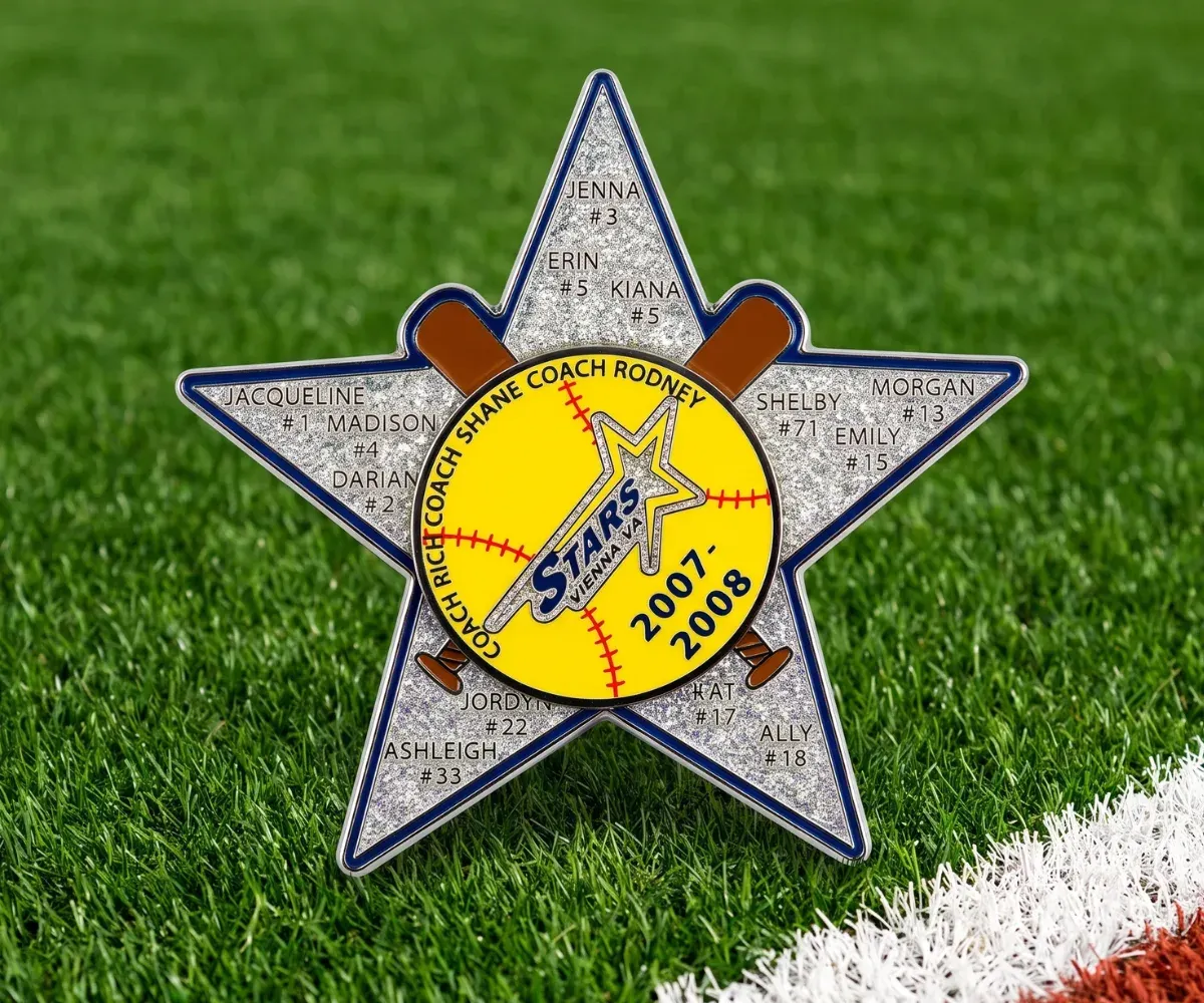 Custom Stars baseball trading pins with a spinner