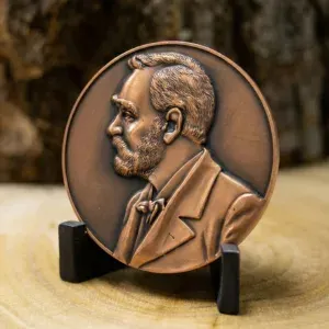Gear-shaped Veterans Village challenge coin with custom cut edge