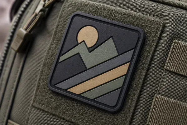 Close-up of flat layered 2D PVC patch with crisp detail
