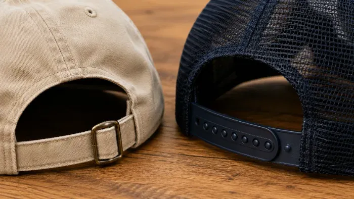 Strapback metal buckle and snapback plastic closure compared
