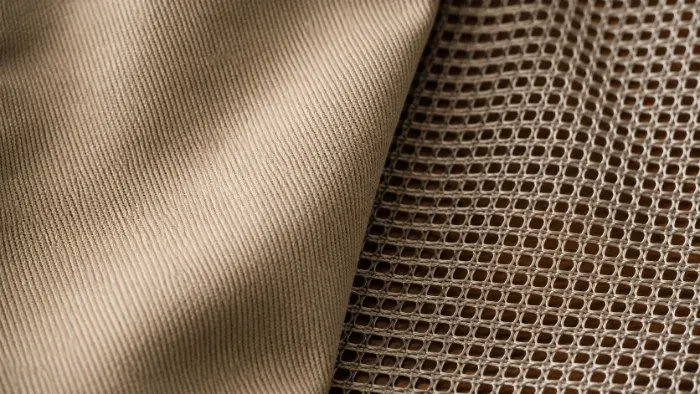 Cotton twill and mesh fabric samples used in dad hats and trucker caps