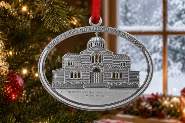 Laser engraved metal ornament of bulding