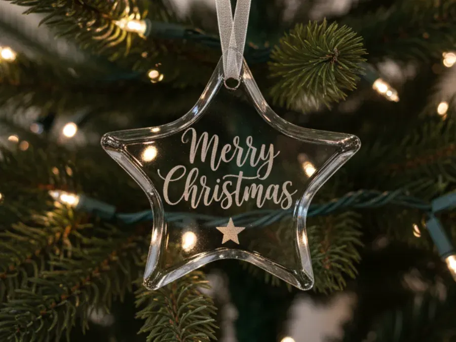 Laser engraved custom glass ornaments