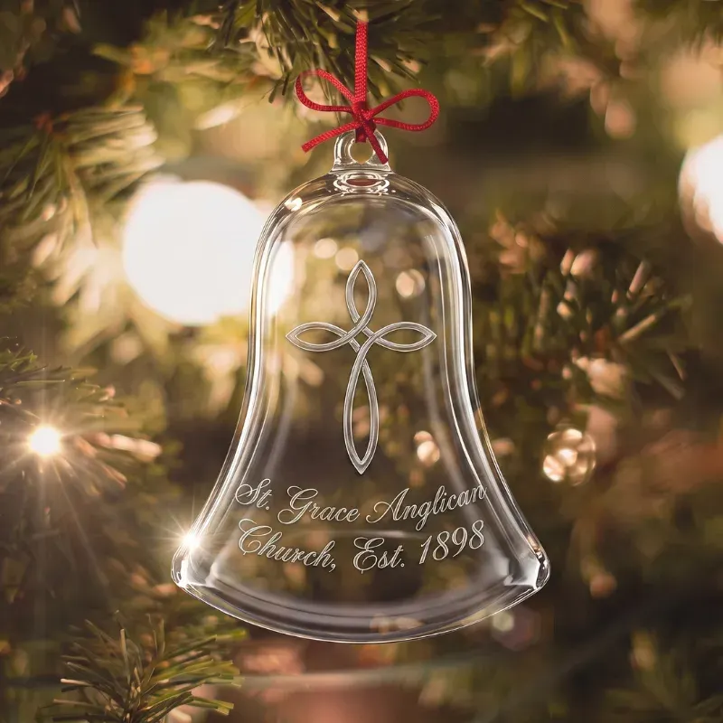 Religious glass ornament with engraving