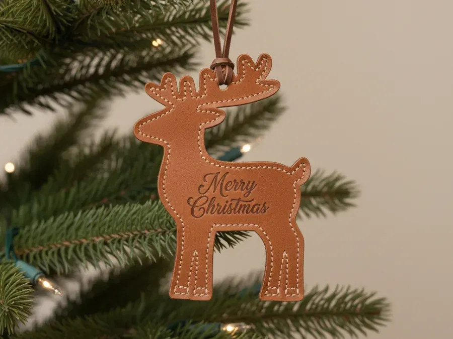 Custom leather ornaments with a debossed logo