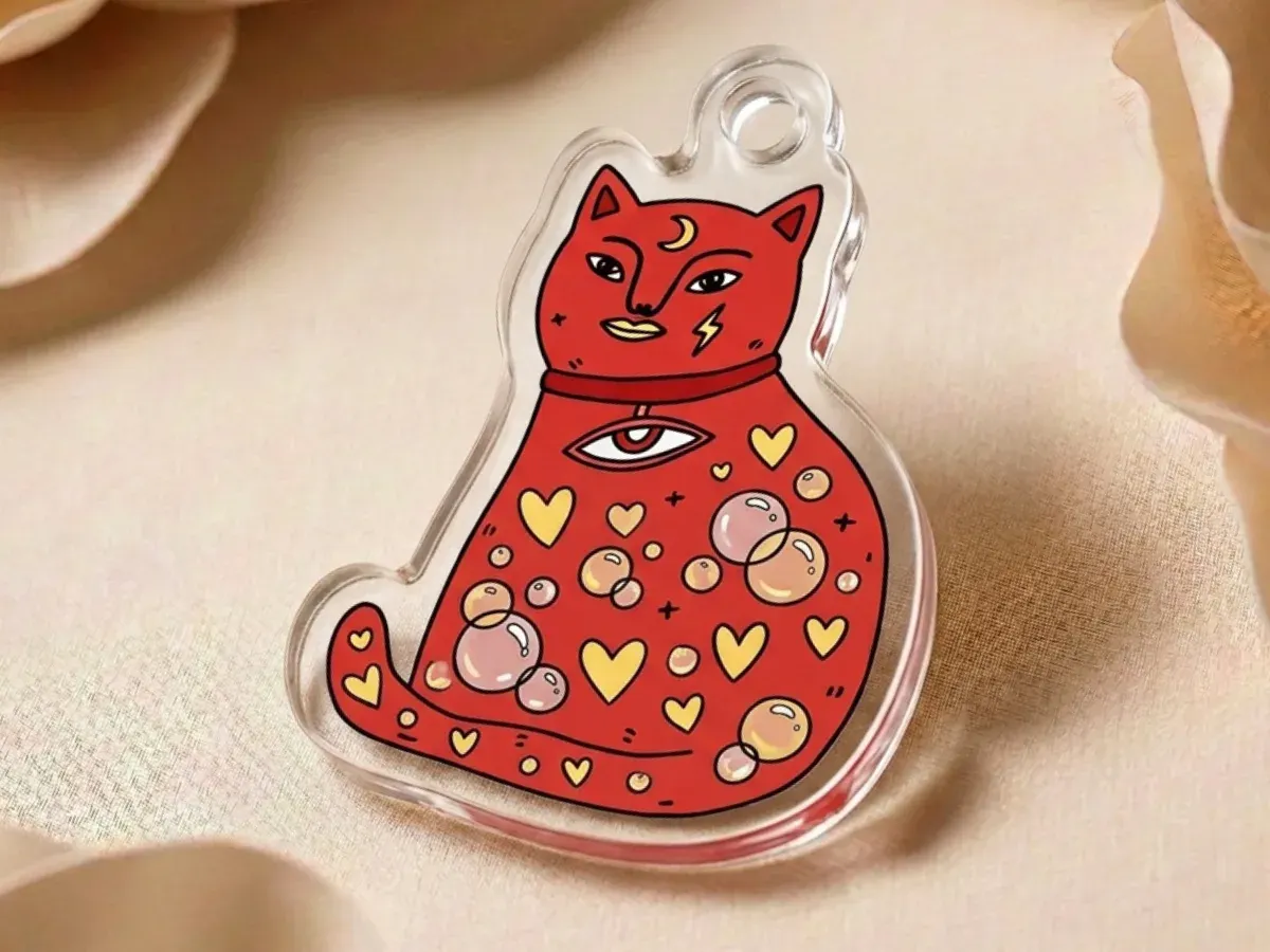 Printed acrylic charm cut to a custom shape