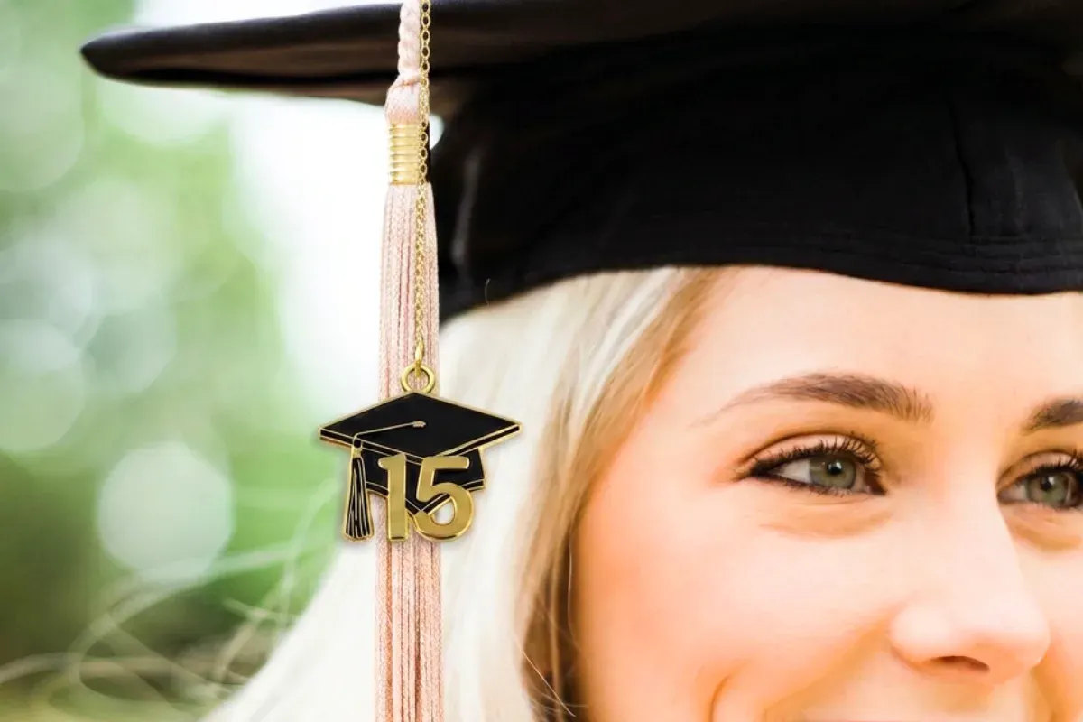 graduation charm with school logo for tassels and honor cords