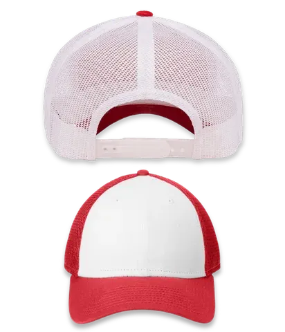 trucker hat front and back in red and white